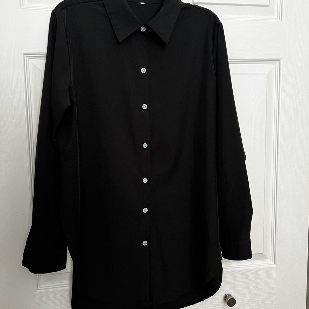 Classic Womens black button down blouse